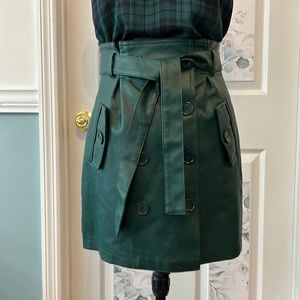 Dark Green Faux Leather Button Front Belted Skirt Forever 21 Size S